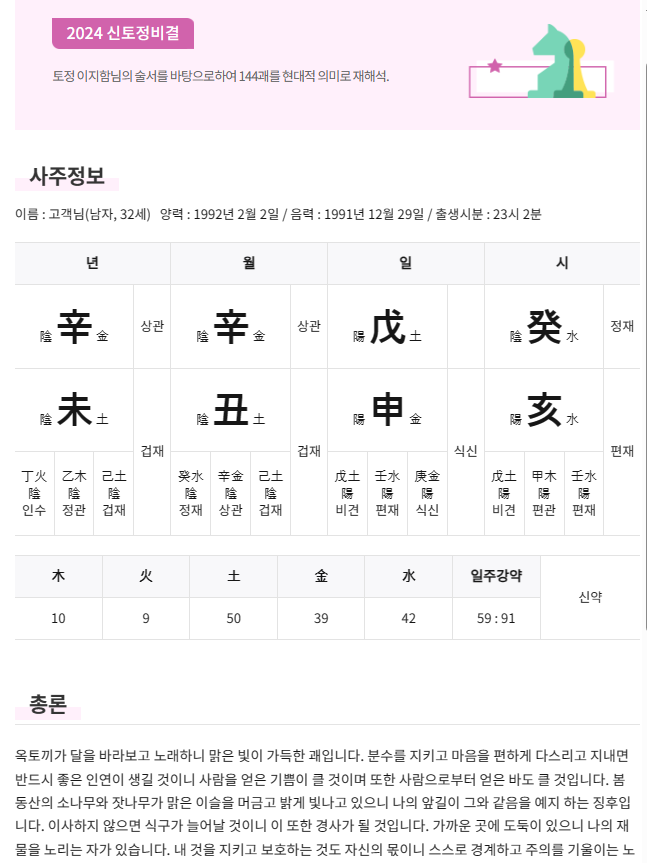 2024년 토정비결 농협 운세 사이트에서 사주정보 확인하기