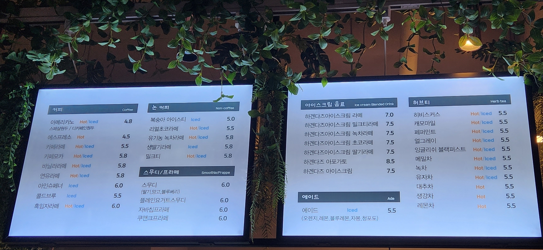 카페데이지 음료메뉴