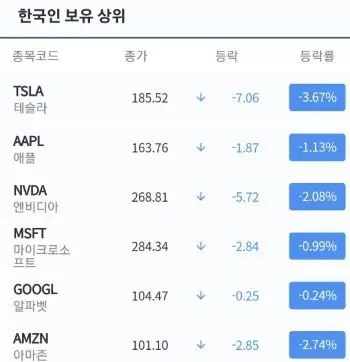 한국인보유상위-미국주식