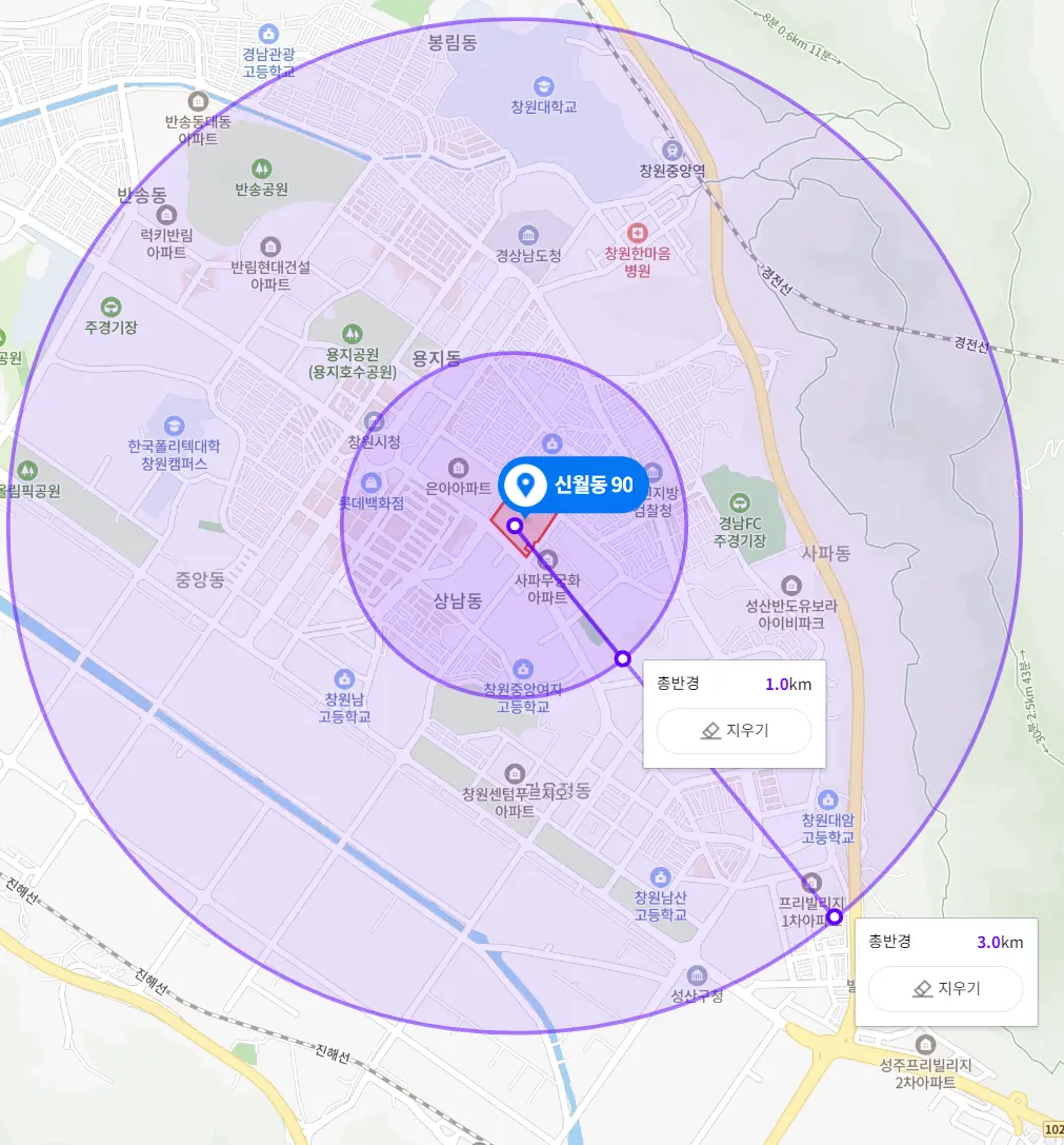 창원 신월 센트럴 아이파크 주변 반경이미지