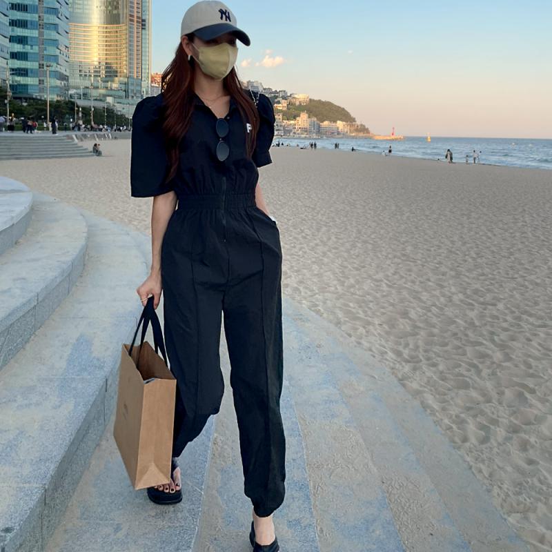 카라 집업 밴딩 조거 퍼프 점프수트