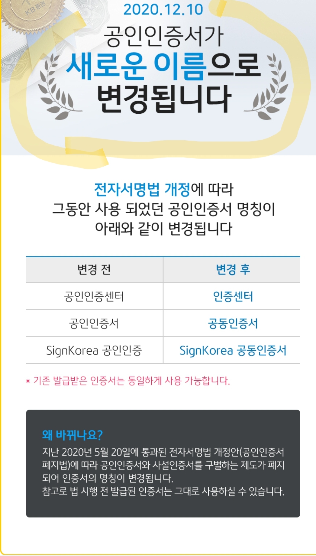  12월 10일 공인인증서폐지 /폐지이후 변경된 인증서는?