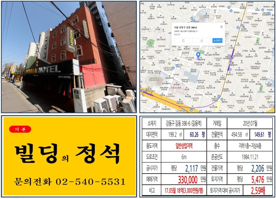  [강동구 일반상업지역 30억 꼬마빌딩 실거래가 조회] 길동 386-6 (길동역) 33억 원, 평당 5,476만 원 매매되었습니다. 강동성심병원, 강동세무서, 길동사거리