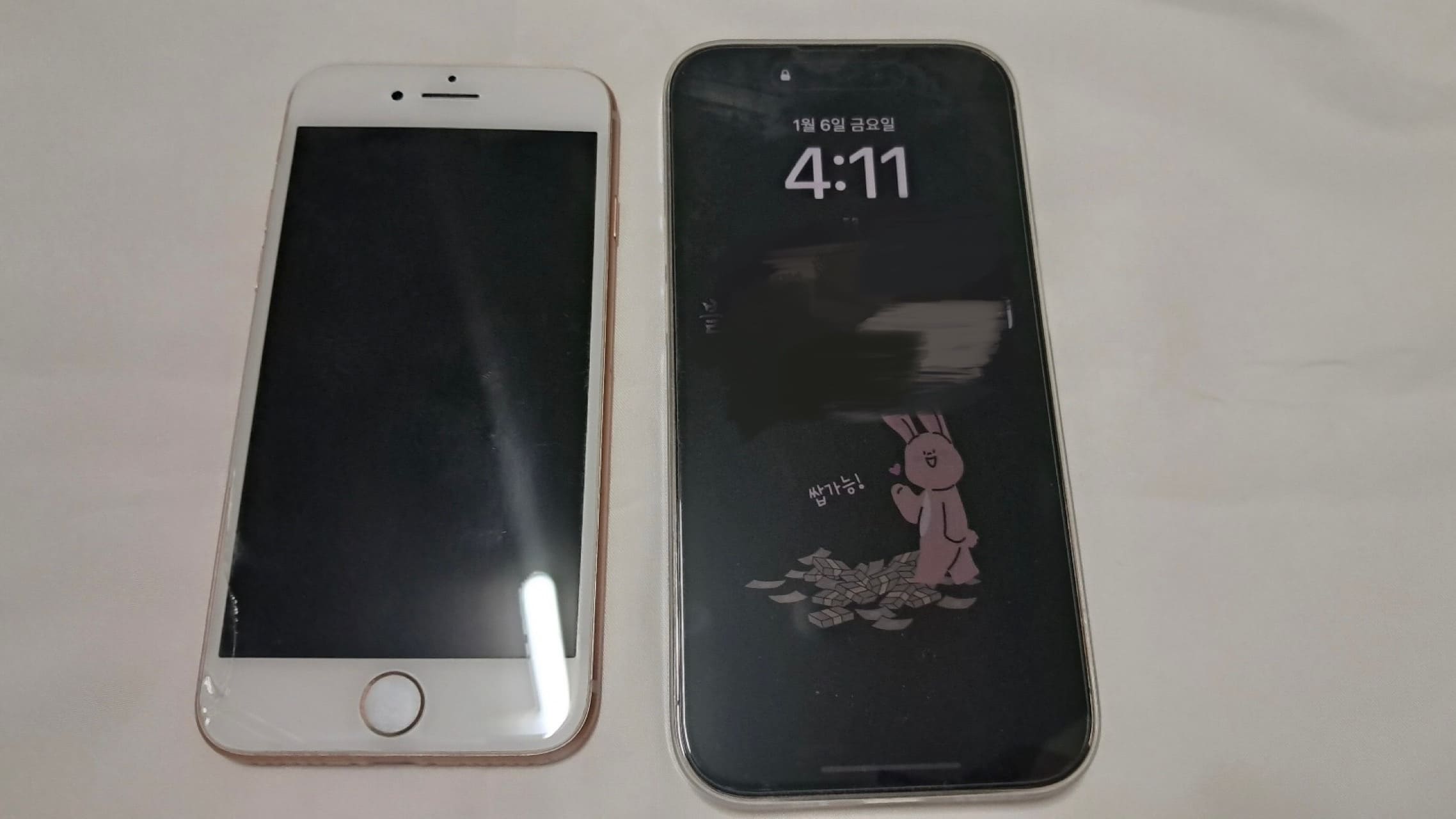 아이폰 8(왼쪽)&#44; 아이폰 14 프로(오른쪽) 전면