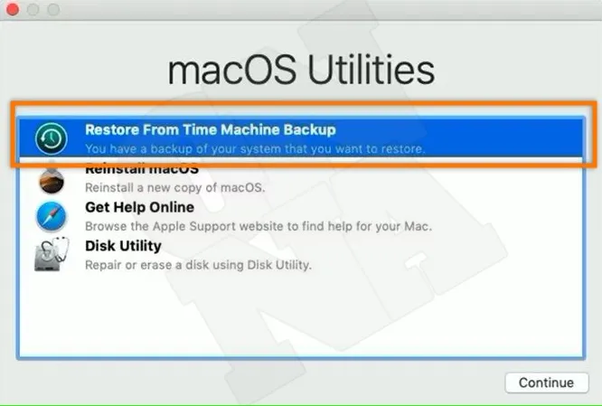 MacOS 유틸리티 타임 머신 백업으로 부터 복구