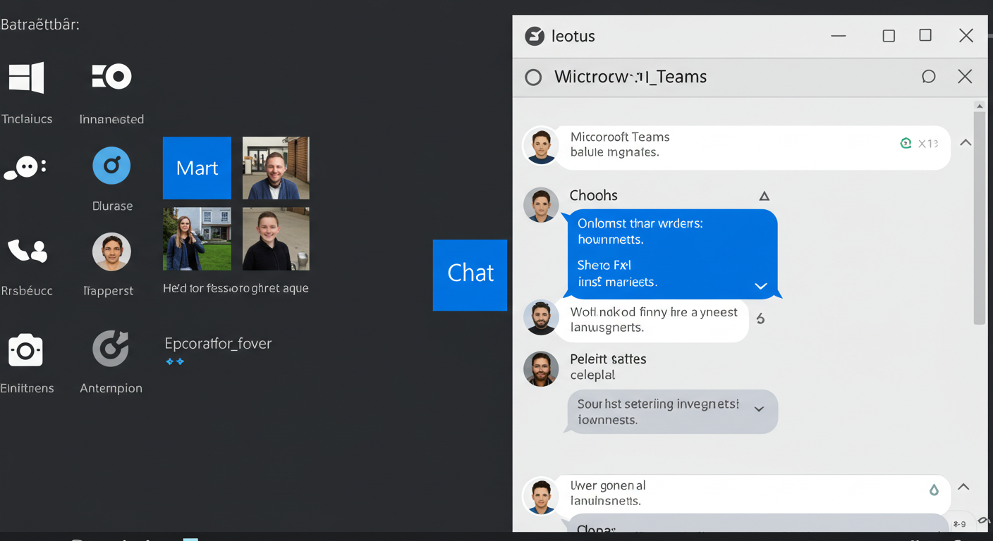 (Image Prompt: Screenshot focusing on the Windows 11 taskbar, highlighting the 'Chat' icon (Microsoft Teams integration). Show the chat flyout panel open with some contacts or recent chats visible. Style: Clear screenshot.)