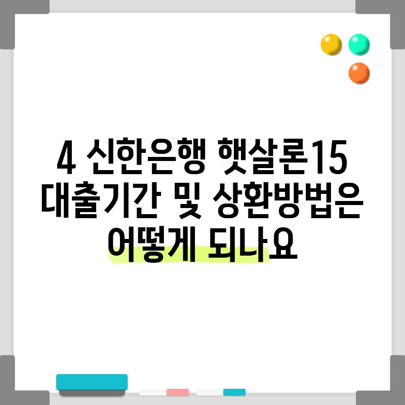 4. 신한은행 햇살론15 대출기간 및 상환방법은 어떻게 되나요?