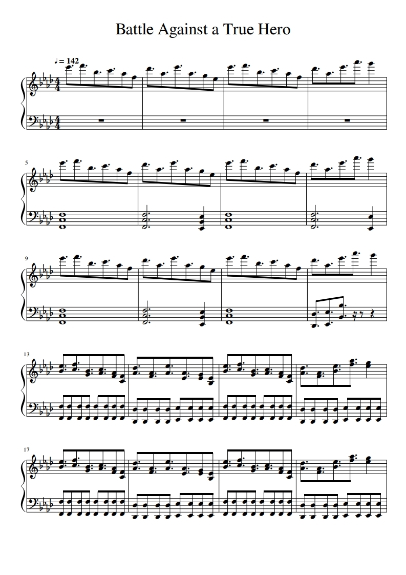 언더테일 Ost Undertale Battle Against A True Hero 피아노악보 치기쉬운피아노악보 무료악보 Pdf 악보입니다