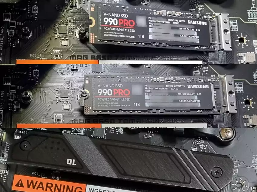 메인보드에 NVMe M.2 SSD를 끼던 모습입니다.