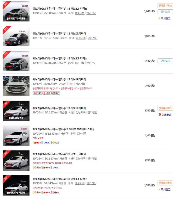 더 뉴 말리부 (18년 ~ 23년) 중고차 가격
