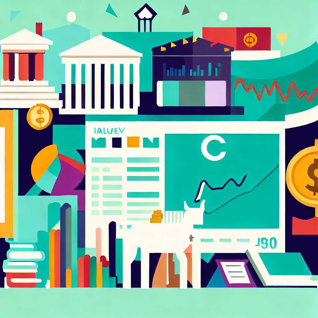 Flat vector style illustration of a diverse investment portfolio including stocks&#44; bonds&#44; art&#44; and real estate.