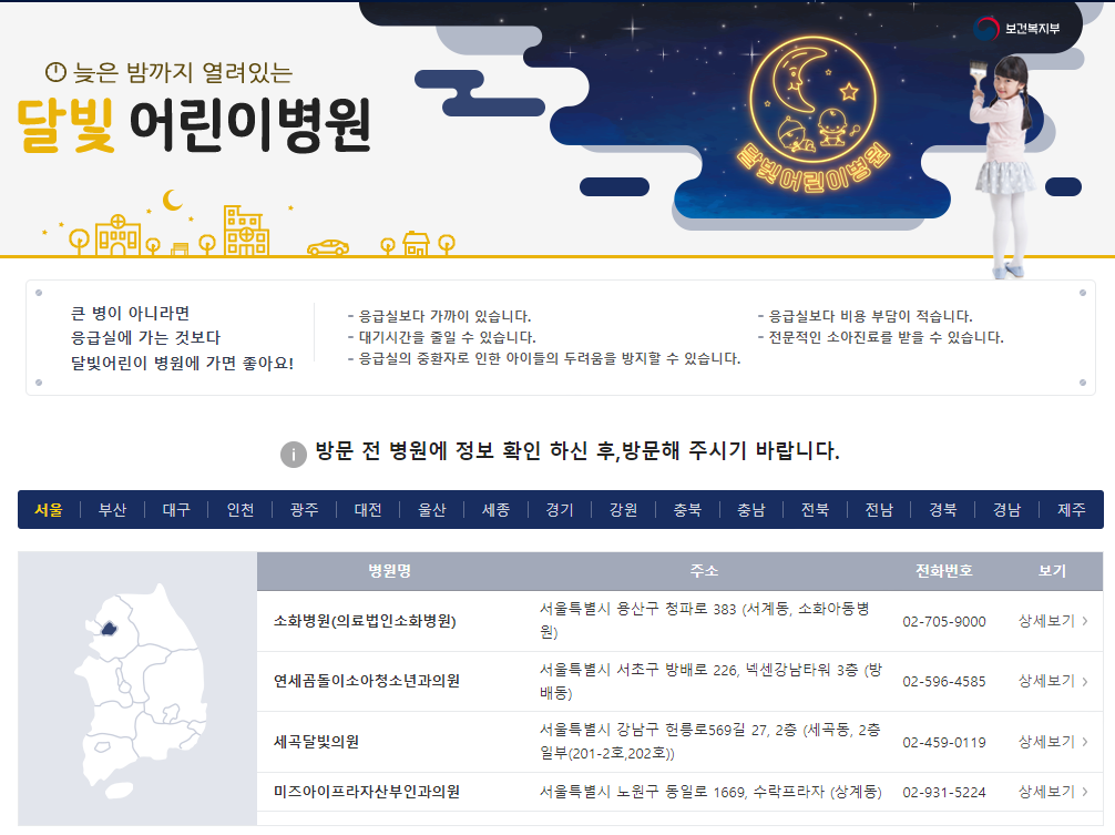 달빛어린이병원, 휴일병원(설날, 추석, 공휴일) 진료 병원 확인 방법 알아두기!