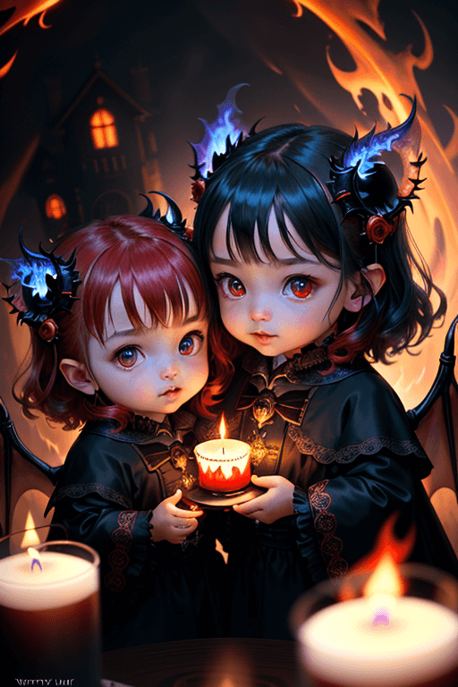 Playground AI로 생성한 그림(4) - 귀여운 쌍둥이와 악마 괴물