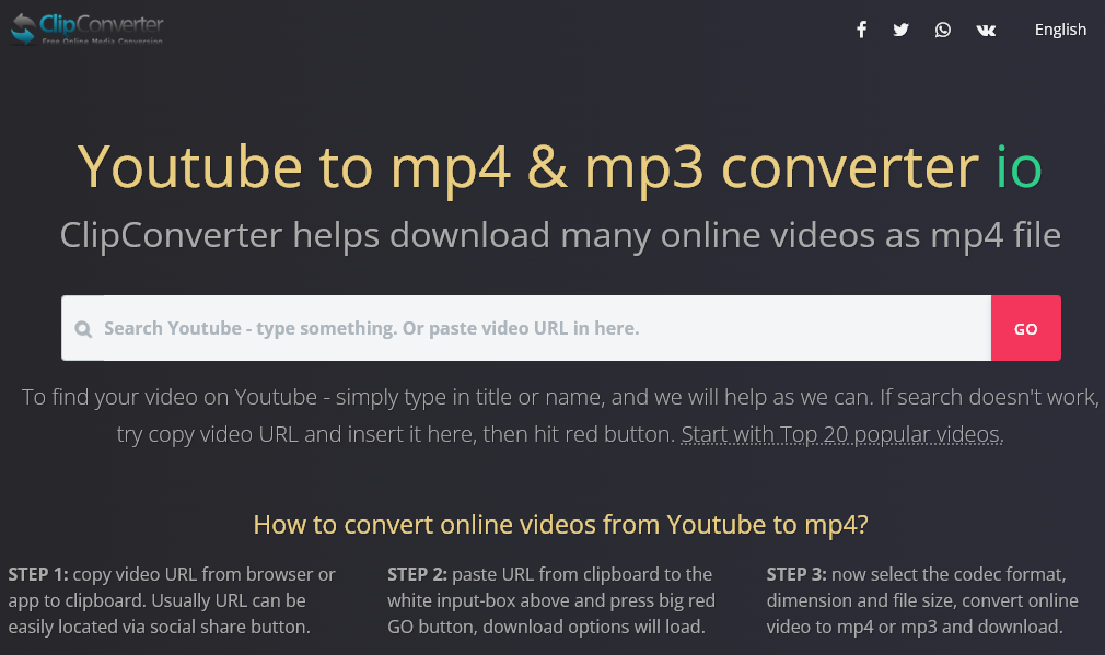 ClipConverter 음악 무료 다운로드 홈페이지 메인화면