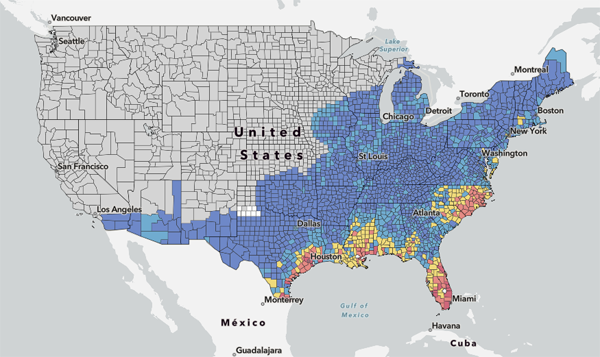 US Hurricane risk map (image source:Natonal Risk Index)