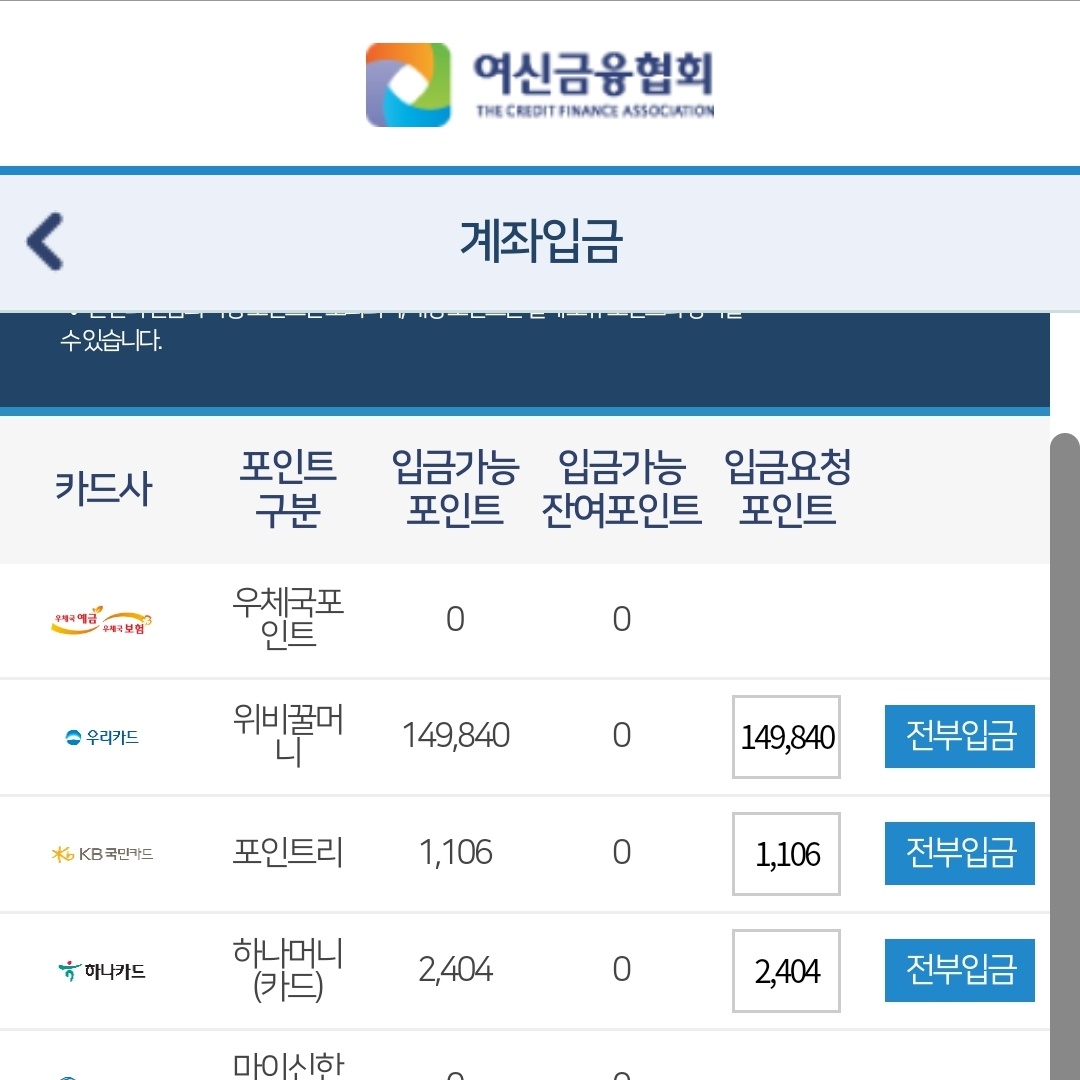  카드 포인트 현금으로 계좌이체 받기 '카드포인트 통합조회' 서비스