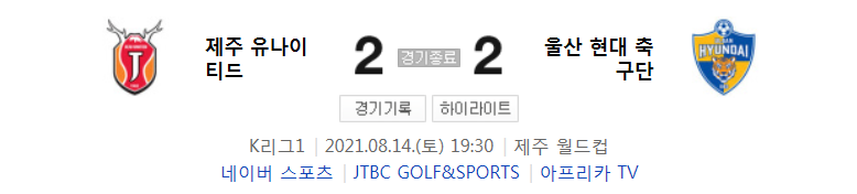  2021 K리그1 / 25라운드 - 제주 유나이티드 대 울산 현대 축구단 (2021년 8월 14일 경기 하이라이트)