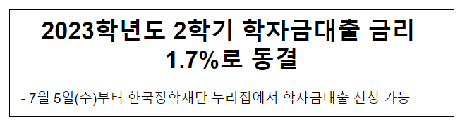  2023학년도 2학기 학자금대출 금리 1.7%로 동결