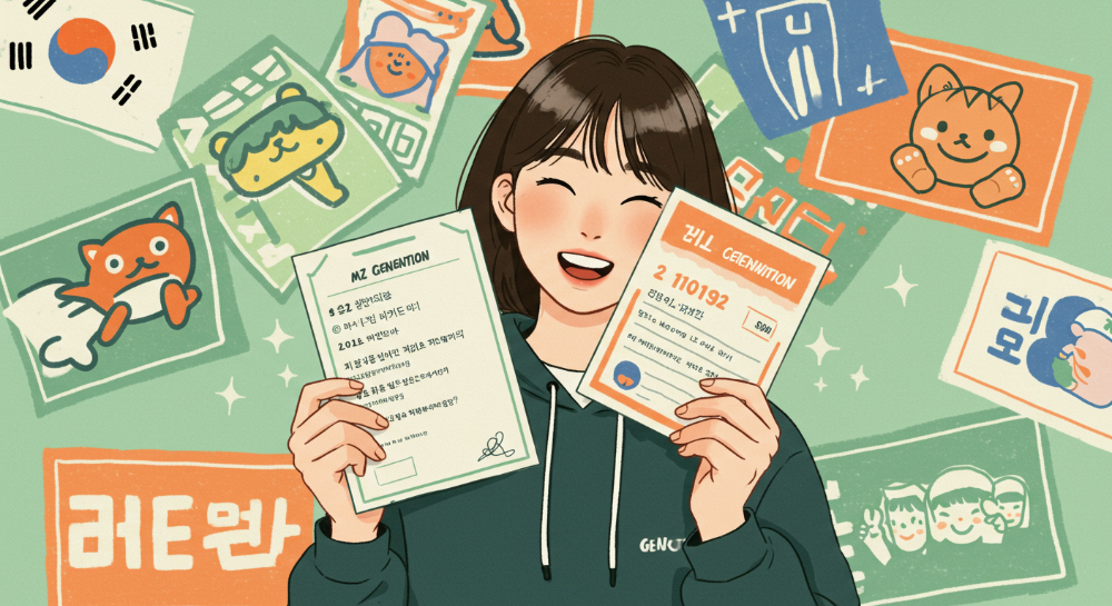 MZ세대가 각자 개성 있는 투표인증종이를 들고 투표 참여를 즐겁게 인증하는 모습