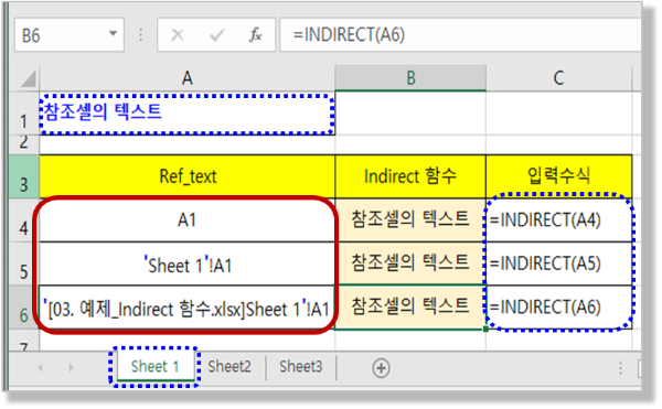 Indirect 함수 시트&#44; 통합문서 참조하기