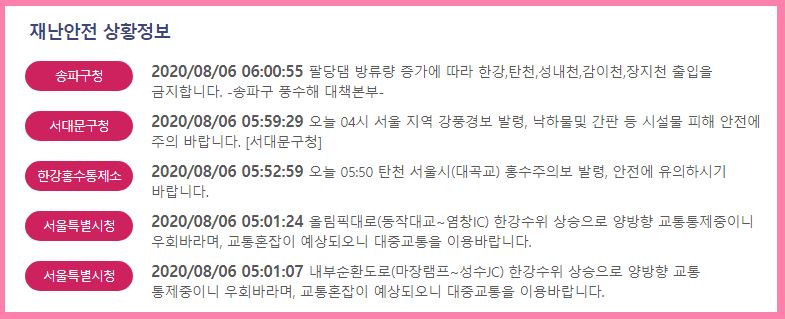  탄천 대곡교 (강남) 홍수주의보..서울 강풍 경보