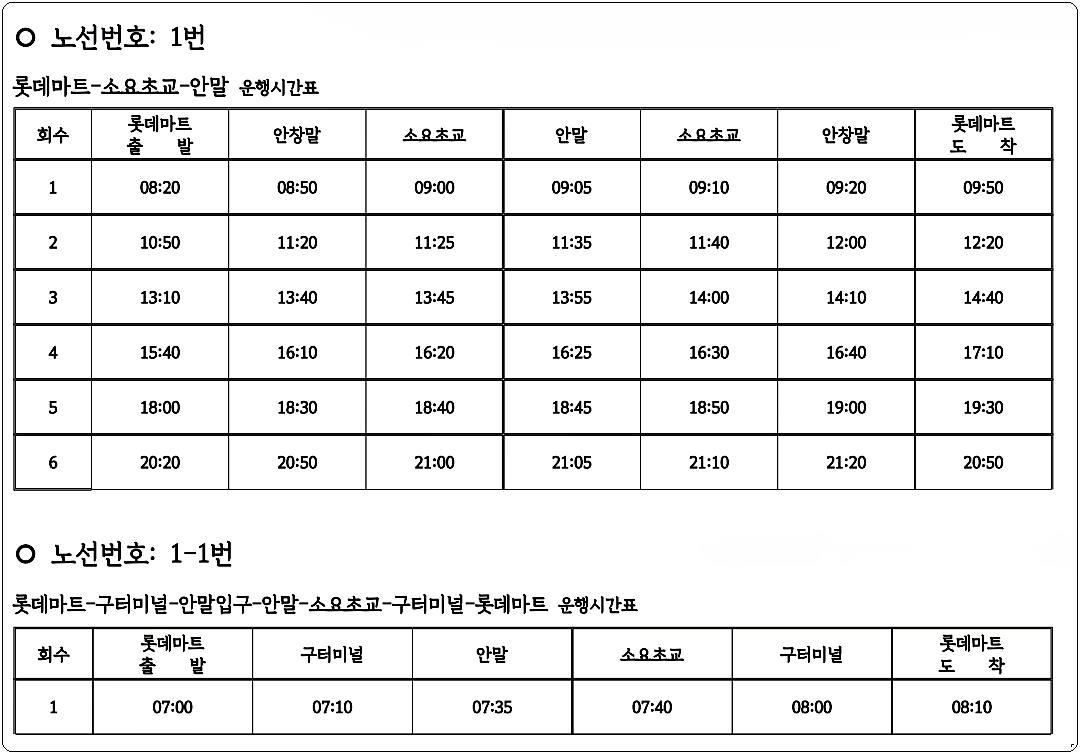 동두천 시내버스 시간표 2