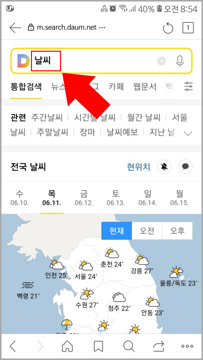 다음 날씨 검색