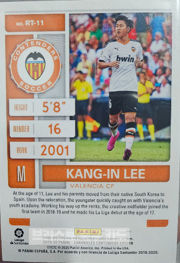 19-20 PANINI CHRONICLES CONTENDERS SOCCER ROOKIE TICKET RT-11 KANG IN LEE