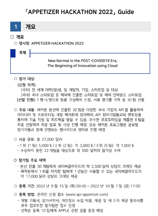  2022년 API 마켓플레이스 글로벌 온라인 해커톤 참가기업 모집 공고