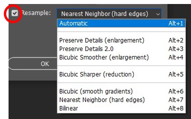 이미지 사이즈 Resample의 다양한 옵션들