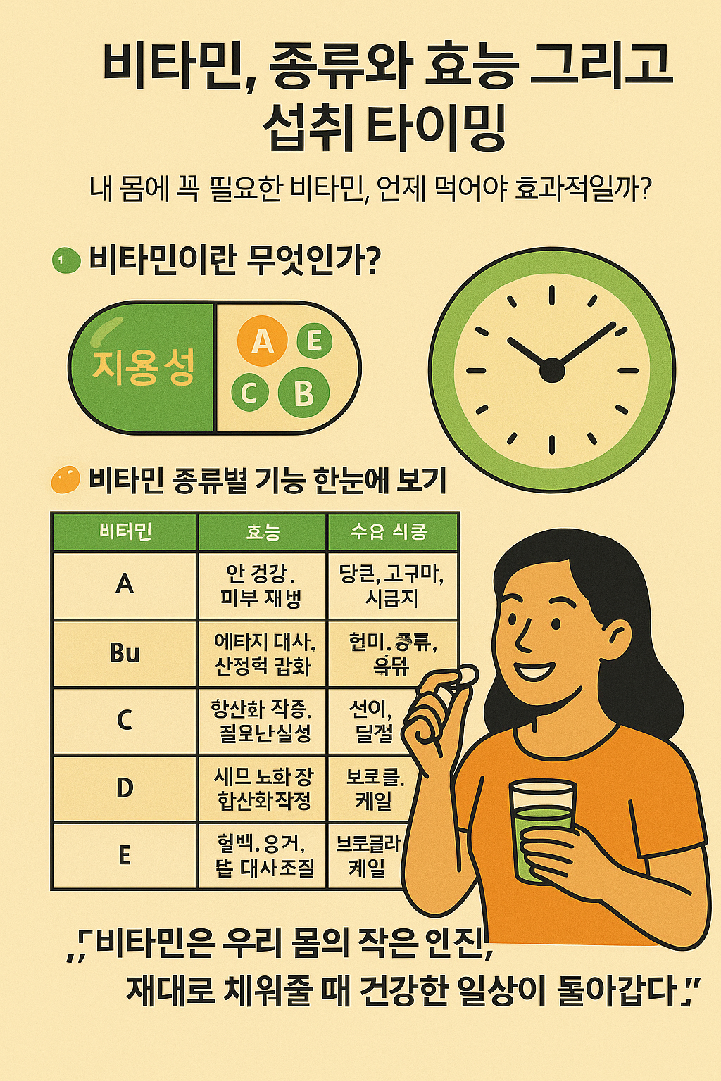 비타민, 종류와 효능 그리고 섭취 타이밍의 종합정리