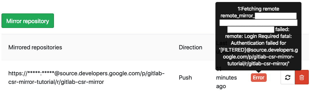 GitLab 레포지터리 미러링 동작 오류
