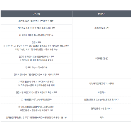 재난적의료비 구비 서류