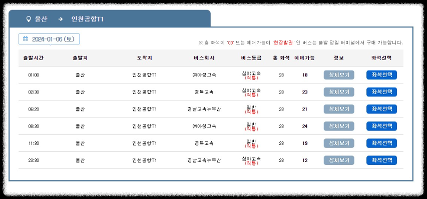 울산 시외버스터미널 출발