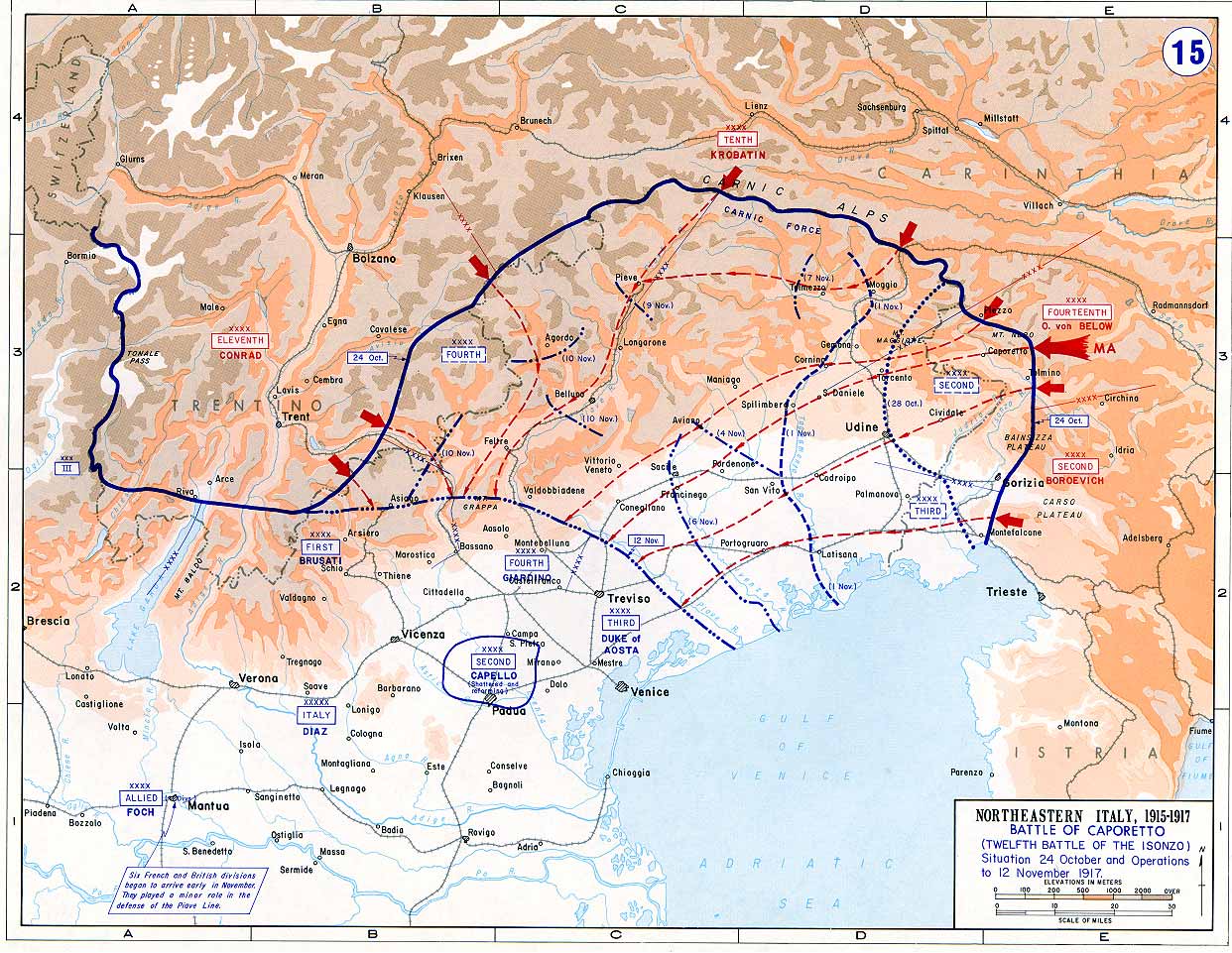 카포레토 전투 지도