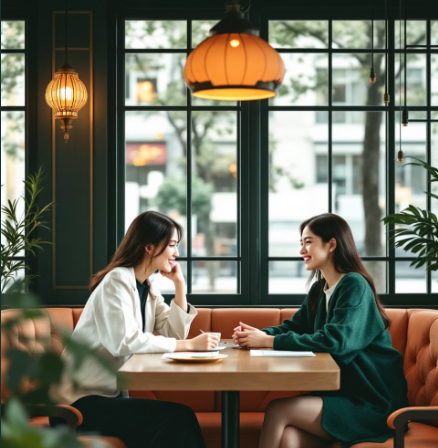 서로 공감하면서 이야기하는 모습 예시 사진