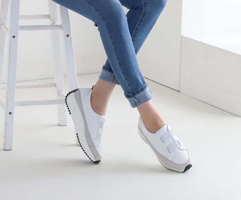  소가죽 뒷꿈치 별콤비 더블앨라스틱밴딩 4cm 스니커즈