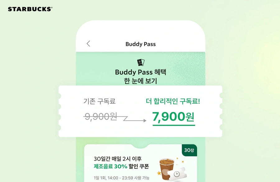 스타벅스 구독 서비스 버디 패스 정식 론칭! 스벅 Buddy Pass 구독료 할인 혜택 쿠폰