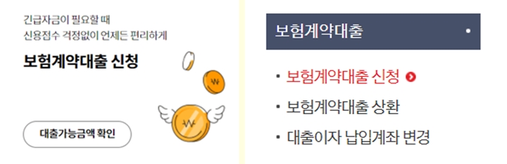 회사별-보험계약대출-신청화면