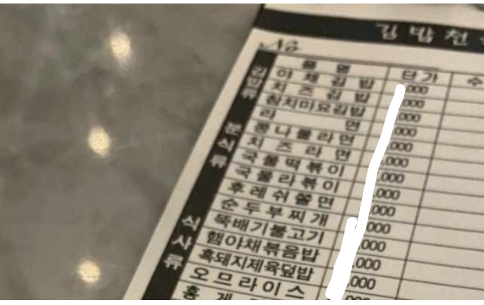  충격의 김밥천국 가격...