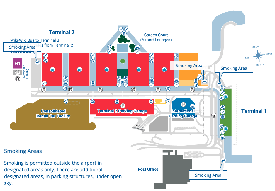 호놀룰루 공항 도착층 흡연실 지도입니다