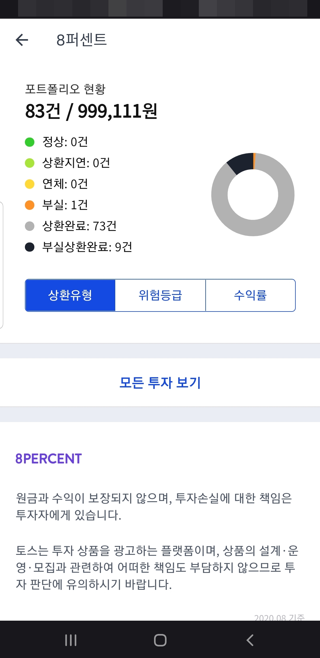  토스 P2P 분산투자 수익률 후기 (마이너스 3%)