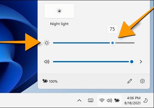 윈도우11 작업표시줄에서 밝기 슬라이더 조절