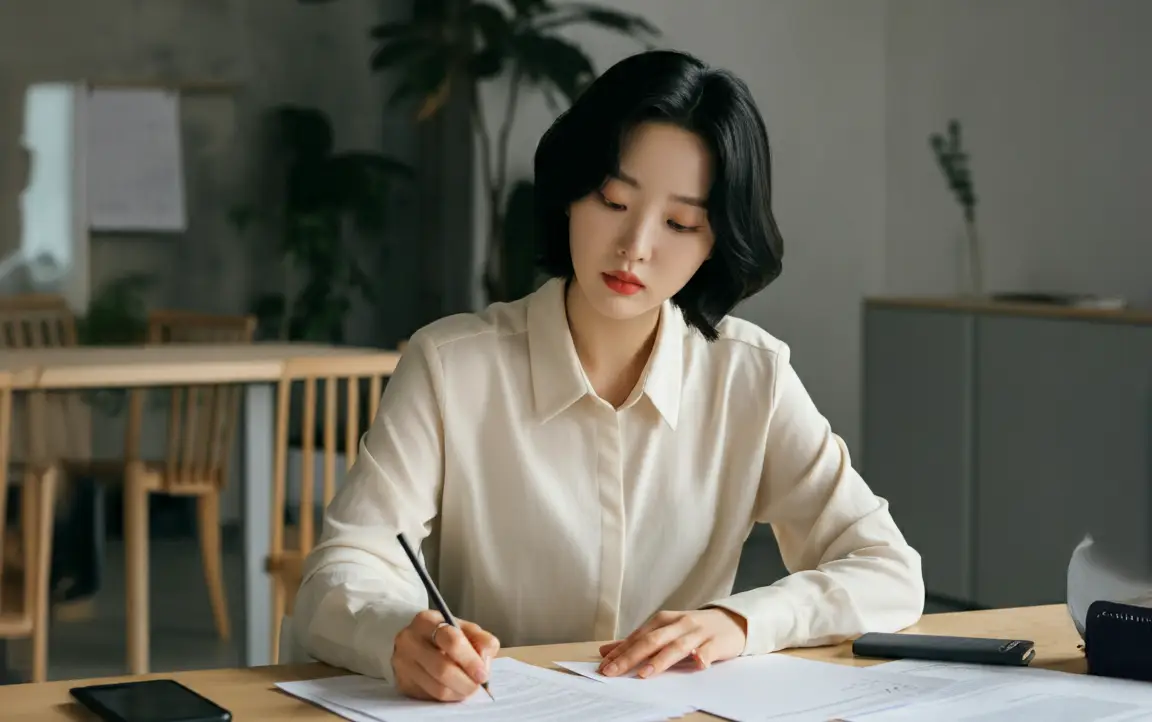 문서를 작성하는 여성
