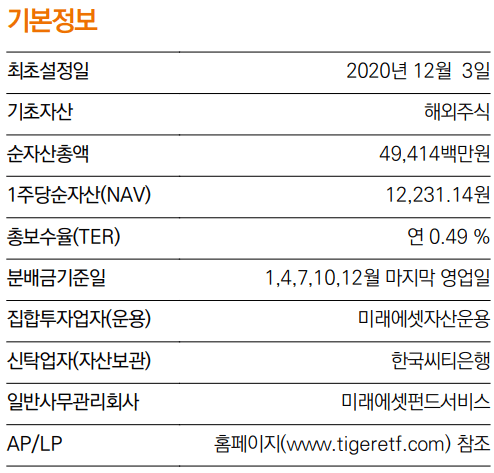 TIGER 글로벌클라우드컴퓨팅INDXX 기본정보 요약표