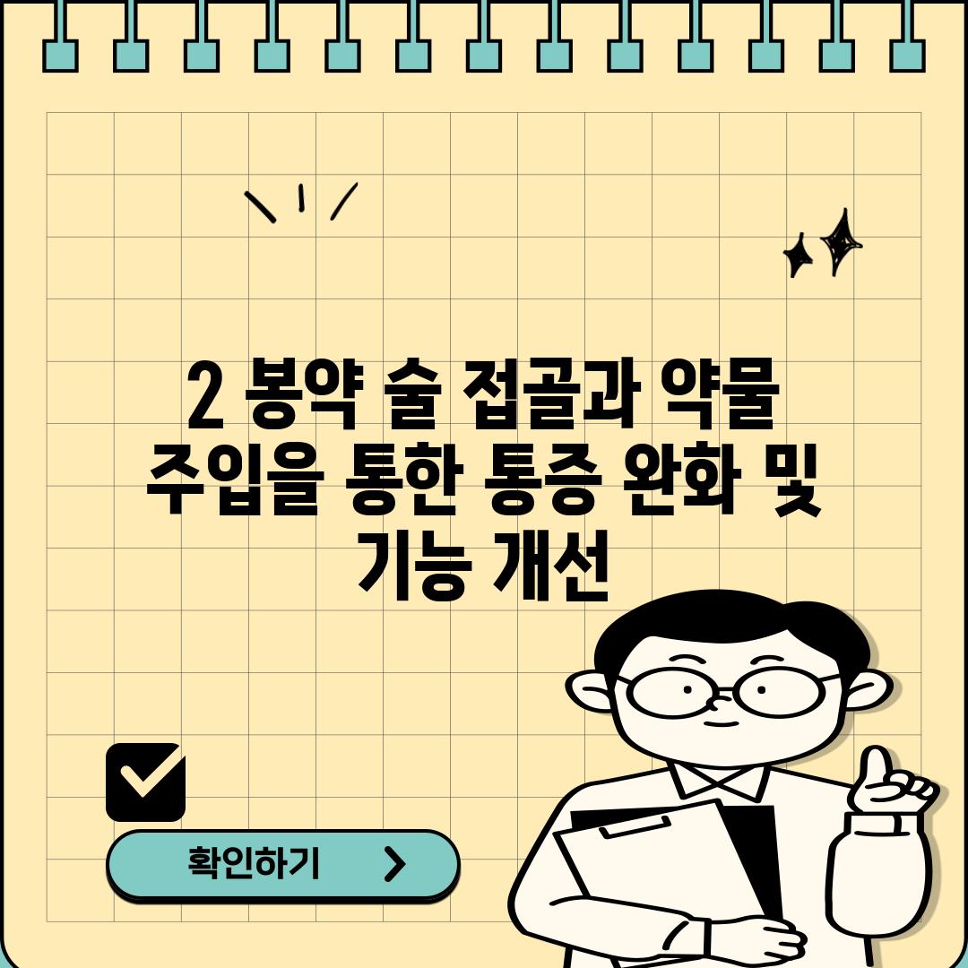 2. 봉약 술: 접골과 약물 주입을 통한 통증 완화 및 기능 개선