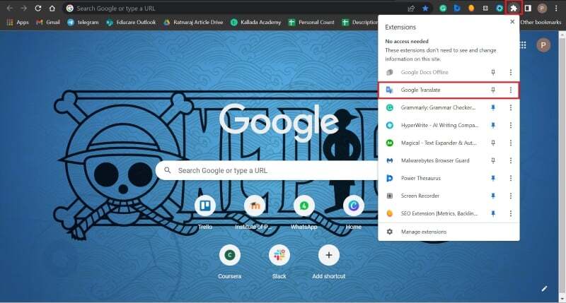 크롬 언어 번역 확장 프로그램