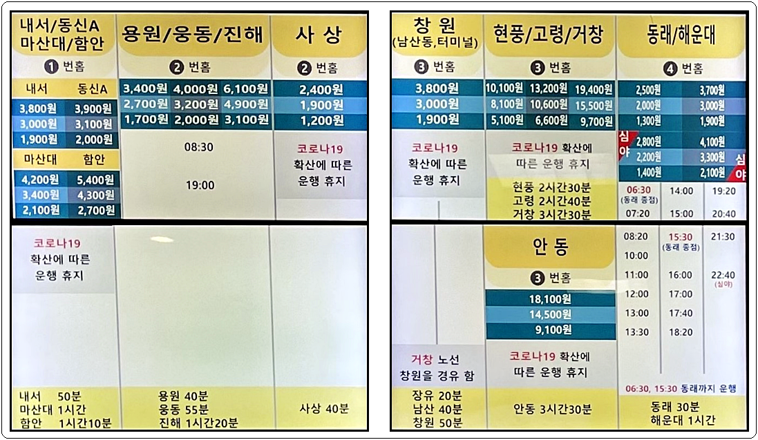  김해시외버스터미널 시간표 및 요금표
