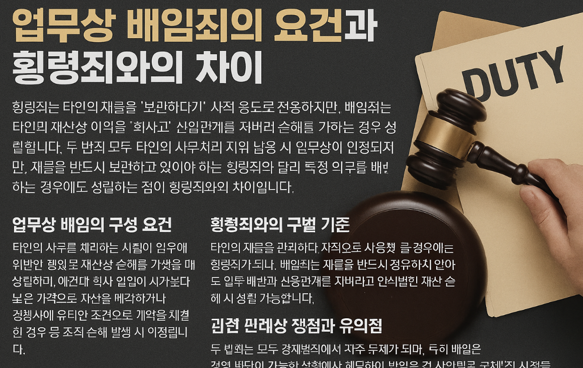 업무상 배임죄의 구성요건, 횡령죄와의 차이점, 판례 경향