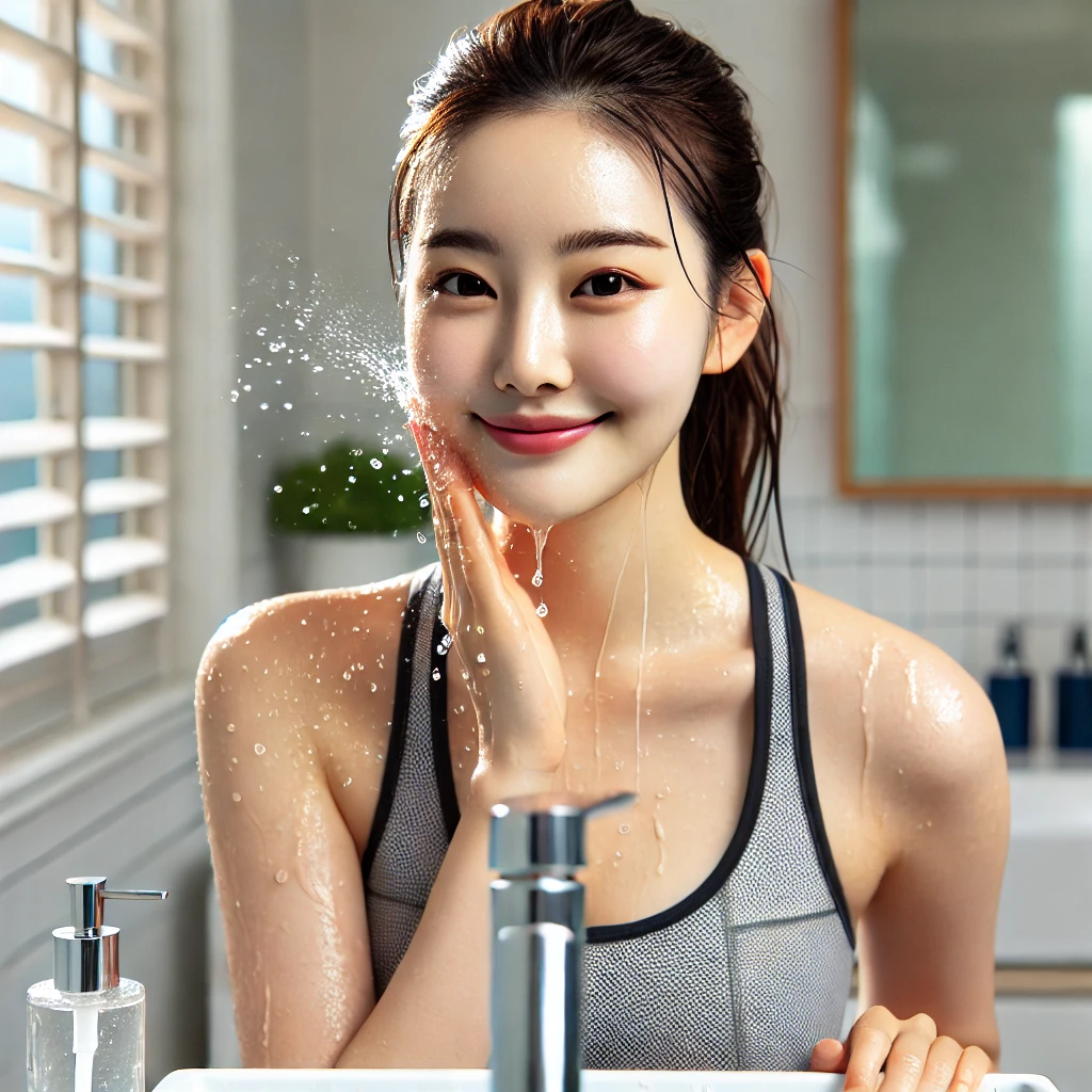 운동 후 깨끗하게 세안하는 모습